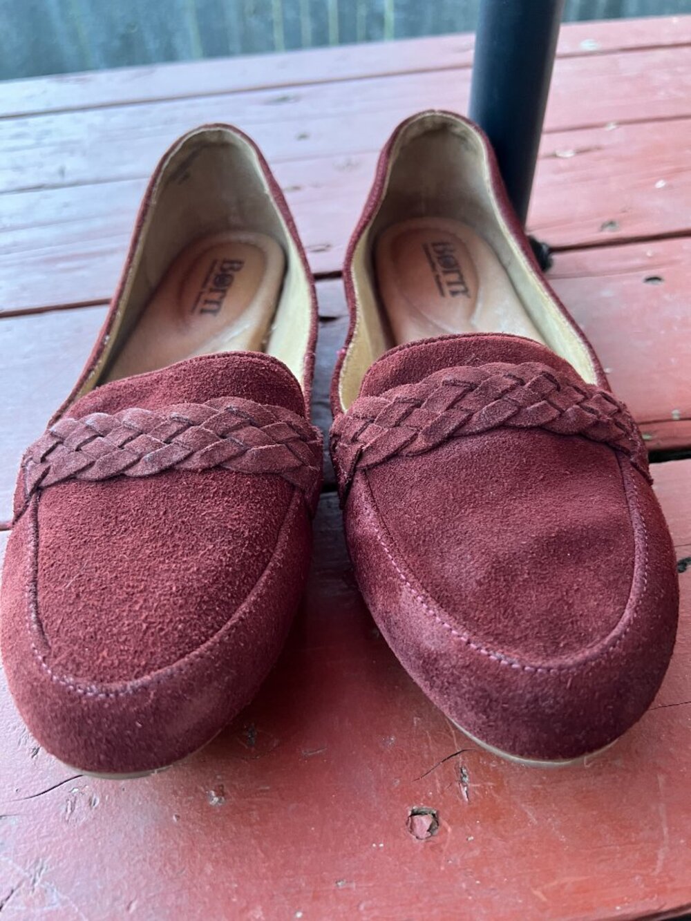 Born Burgundy Suede Braided Loafer Flats Comfort Slip On Shoes Size 8.5 - Picture 2 of 8